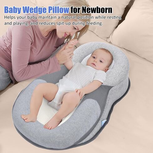 Baby Lounger Pillow - Infant Support Cushion for Newborn, Feeding Reflux Pillow for Baby Bottle Feeding, Tummy Time in Kuwait