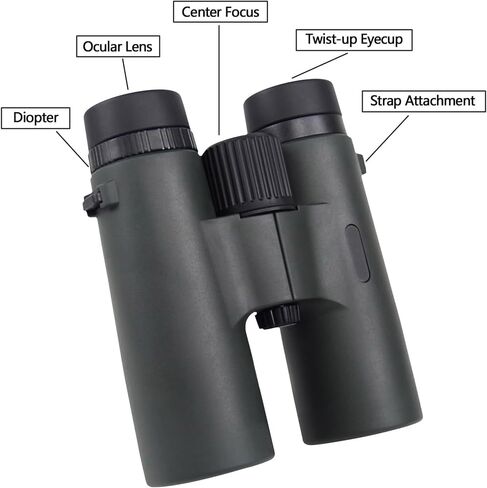 10x42 HD Binoculars for Adults, High Power with Bright and Large View, Lightweight Waterproof for Bird Watching Sightseeing Outdoor Sports Travel, Dark Green in Kuwait