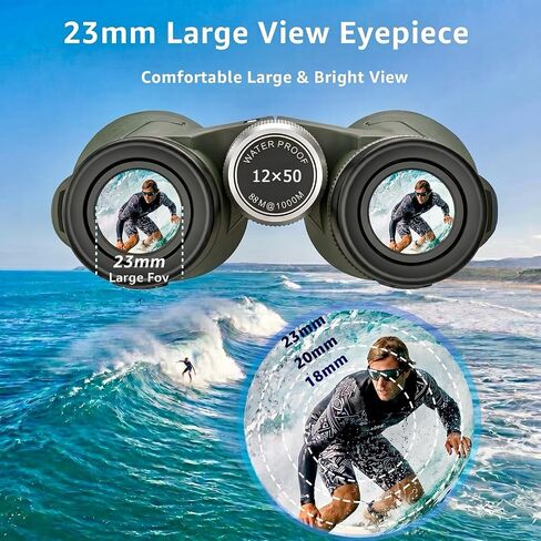 12x50 UHD Binoculars for Adults High Powered Waterproof Large View with Clear Vision & Compact Binocular Essentials for Hunting Camping Cruise Travel Bird Watching Sports in Kuwait