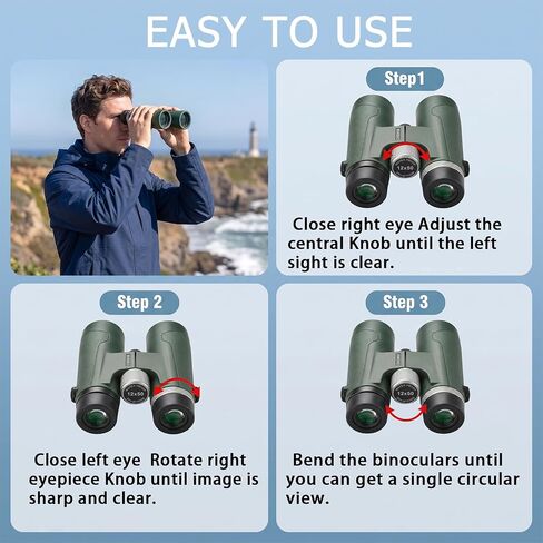 12x50 UHD Binoculars for Adults High Powered Waterproof Large View with Clear Vision & Compact Binocular Essentials for Hunting Camping Cruise Travel Bird Watching Sports in Kuwait