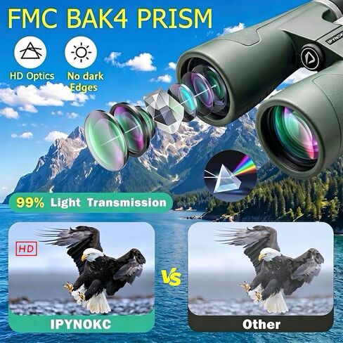 12x50 UHD Binoculars for Adults High Powered Waterproof Large View with Clear Vision & Compact Binocular Essentials for Hunting Camping Cruise Travel Bird Watching Sports in Kuwait