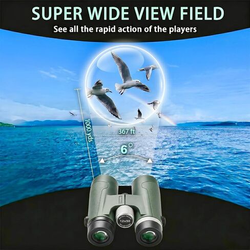 12x50 UHD Binoculars for Adults High Powered Waterproof Large View with Clear Vision & Compact Binocular Essentials for Hunting Camping Cruise Travel Bird Watching Sports in Kuwait