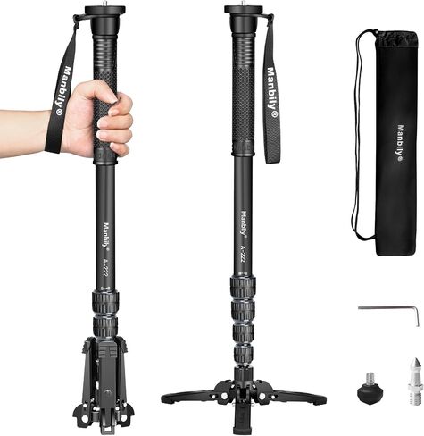 Manbily Extendable Camera Aluminum Monopod with Feet,Portable Travel Monopod with Removable Tripod Stand Base for DSLR Canon Nikon Sony Video Camcorder,5 Sections up to 67-in,Max Load 15.5 Lbs（A-222） in Kuwait