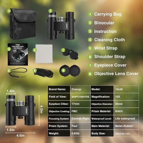 Compact Binoculars for Adults 10x26 High Powered, Pocket Binoculars for Bird Watching, Waterproof BAK4 FMC, Lightweight One-Handed Use in Kuwait