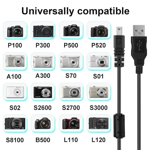 UC-E6 USB Cable for Nikon CoolPix S3000 S3300 S3500 S3700 S4000 S6300 S6500 S6600 P100 P530, UC-E6 Cable Compatible with Nikon Digital SLR DSLR D750 D3200 D3300 D5300 D7200, 3.3ft in Kuwait