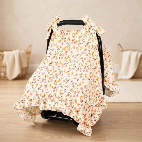 Hooyax Muslin Baby Car Seat Cover Breathable Canopy for Infant, Bow-Tie Stroller Cover, Newborn Carseat Shade for Sun, Wind & Dust Protection, 2-in-1 Nursing Cover & Nap Blanket(Bear) in Kuwait