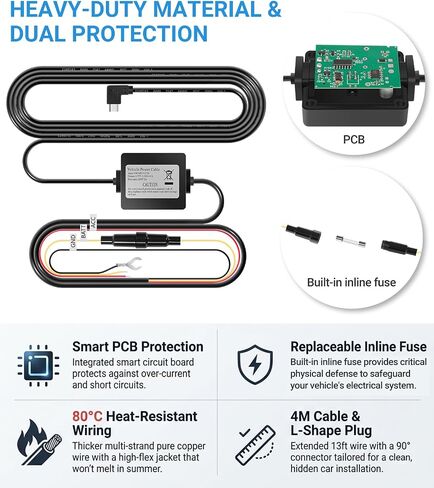 Parking Mode Cable for Garmin Dash Cams Mini 2/57/67W/Tandem, 13ft Micro USB Dashcam Power Cord, 12V-24V Low Voltage Protection, Hardwire Kit Replaces 010-12530-03 in Kuwait