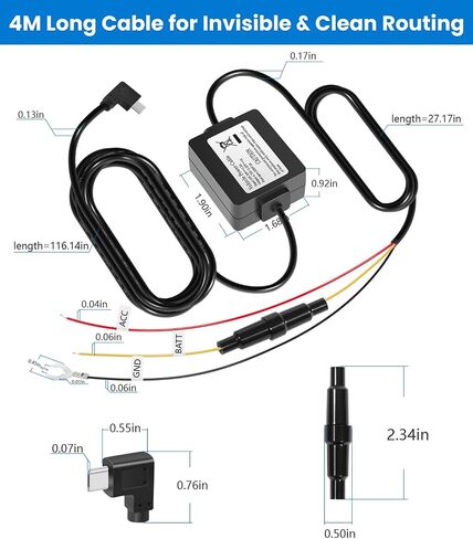 Parking Mode Cable for Garmin Dash Cams Mini 2/57/67W/Tandem, 13ft Micro USB Dashcam Power Cord, 12V-24V Low Voltage Protection, Hardwire Kit Replaces 010-12530-03 in Kuwait