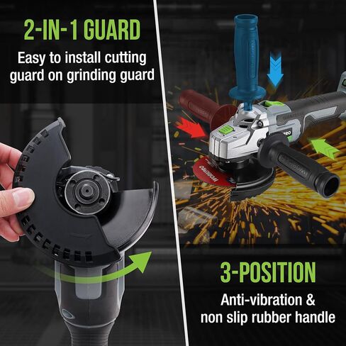 WORKPRO Cordless Angle Grinder, 20V Brushless Grinder with 4.0Ah Battery and Fast Charger, 4-1/2 Inch Dics, 8500RPM Brushless Motor Electric Grinder Power Tools for Metal and Wood in Kuwait