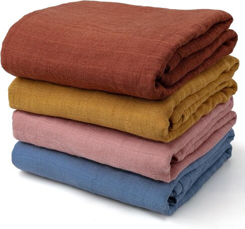 Muslin Swaddle Blankets for Baby Boys and Girls, 4-Pack Breathable Soft Receiving Blanket Wrap, Baby Essentials, Registry & Gift, 47 x 47 inches Brown in Kuwait