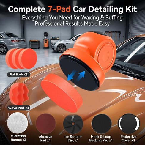 Cordless Car Buffer Polisher, 1800RPM 3-Speed Mini Car Polisher with 4000mAh Battery, USB-C Rechargeable Car Buffer with LCD Display, 6-Pad Car Detailing Kit for Waxing & Buffing in Kuwait