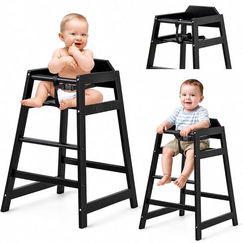 4-Pack Wooden Baby High Chair -Stack-able Solid Wood Feeding Seats, with Commercial Grade Solid Wood for Dining Table & Kitchen - Compact & Portable Design for Restaurant & Home Use（Black） in Kuwait