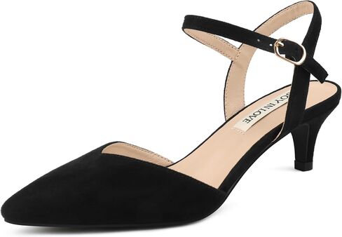 JOY IN LOVE Women's Pointed Toe Kitten Heel Pumps, Ankle Strap Low Heel Work Dress Shoes in Kuwait