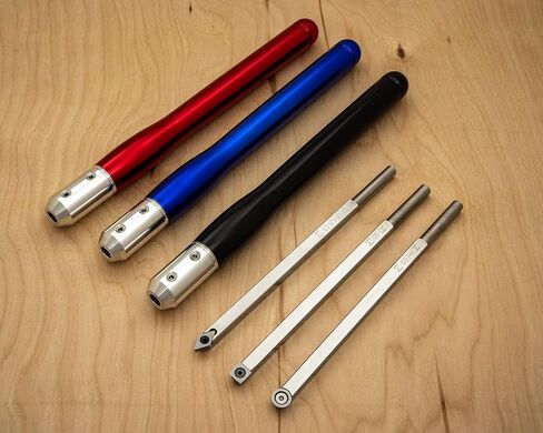 Simple Woodturning Tools 3 Carbide Wood Turning Tools with Rougher, Finisher, Detailer & 12" Color Coded Solid Aluminum Lathe Tool Handles, USA Made in Kuwait