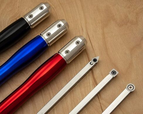 Simple Woodturning Tools 3 Carbide Wood Turning Tools with Rougher, Finisher, Detailer & 12" Color Coded Solid Aluminum Lathe Tool Handles, USA Made in Kuwait