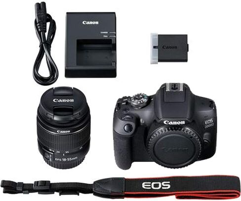 Canon EOS 2000D / Rebel T7 DSLR Camera w/EF-S 18-55mm F/3.5-5.6 Zoom Lens + 128GB Memory,Case, Tripod, Spare Battery - Professional Photo Accesory Bundle in Kuwait
