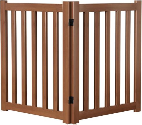 Wooden Freestanding Foldable Dog Gate, 24 Inch Height 2 Panel Pet Gate No Drill for Doorways Stairs, Fully Assembled Indoor Puppy Fence (Teak Color, 40" W x 24" H) in Kuwait