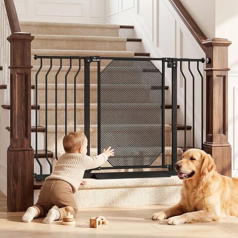 29.5-48" Baby Gate for Stairs, Child & Pet Proof, No-Drill Pressure Mount Auto Close One-Hand Operation, 30.5" Tall Indoor Dog Gate for Doorways, 4 Adjustable Sizes, Black in Kuwait