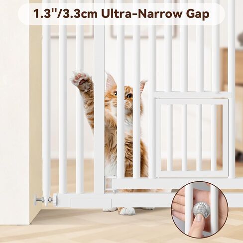54"-87" Height Adjustable Extra Tall Cat Gate for Doorway, 27.1"-42" Extra Wide Pet Gate with Cat Door & Extension Kits, Pressure Mounted Dog Cat Barrier for Indoor Stairs, Studio, Kitchen (White) in Kuwait