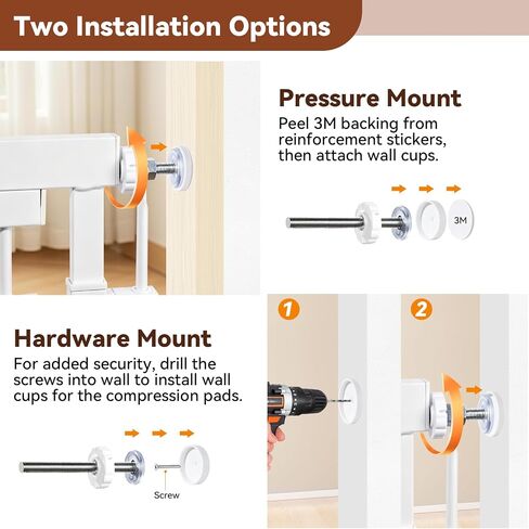 54"-87" Height Adjustable Extra Tall Cat Gate for Doorway, 27.1"-42" Extra Wide Pet Gate with Cat Door & Extension Kits, Pressure Mounted Dog Cat Barrier for Indoor Stairs, Studio, Kitchen (White) in Kuwait