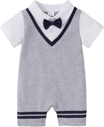 Baby Boys Romper 100% Cotton Bow Tie Summer Formal Outfit 0-18M in Kuwait
