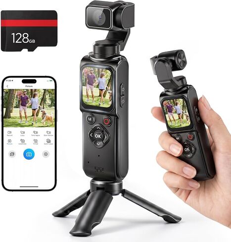 4K Vlogging Camera Portable Pocket Camera, 4K/30FPS with 75MP Photo, 330° Rotating Lens & Face Tracking, 1.7'' Touch Screen, Wi-Fi, 18x Digital Zoom, for YouTube TikTok, Includes 128GB Card&Tripod in Kuwait