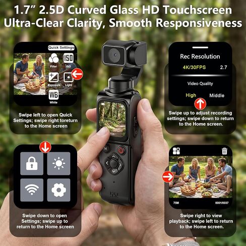 4K Vlogging Camera Portable Pocket Camera, 4K/30FPS with 75MP Photo, 330° Rotating Lens & Face Tracking, 1.7'' Touch Screen, Wi-Fi, 18x Digital Zoom, for YouTube TikTok, Includes 128GB Card&Tripod in Kuwait
