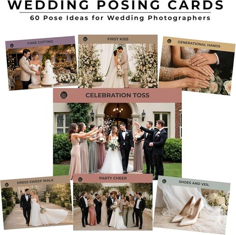Wedding, Bridal, and Couples Posing Cards Bundle, Photographers Guide | 165 real photo examples, laminated cards, ring-bound design, color-coded categories, pocket-sized session tool in Kuwait