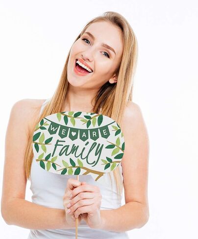 Family Tree Reunion Photo Booth Prop Kit, DIY Cardstock Props - 20pc | Family Gathering Themed Party Decorations, Masks and Speech Bubble Shapes for Adults or Kids, Prop Sticks Included, USA-made in Kuwait
