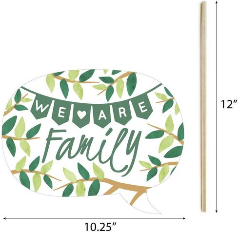 Family Tree Reunion Photo Booth Prop Kit, DIY Cardstock Props - 20pc | Family Gathering Themed Party Decorations, Masks and Speech Bubble Shapes for Adults or Kids, Prop Sticks Included, USA-made in Kuwait