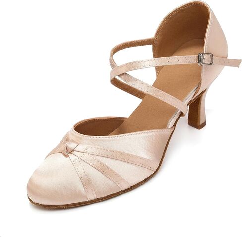 Ballroom Salsa Dance Shoes for Women Latin Satin Closed Toe Dancing Heels 3 Inch Heel Suede Sole in Kuwait