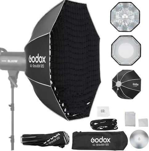 Godox Quick Release Octagon Softbox, UL 23.6''Bowens Mount Umbrella SoftBox | 60cm Foldable Soft Box with Honeycomb Grid,Diffusers,Carry Bag for Studio Strobe Flash,Outdoor Product Portrait Photography in Kuwait