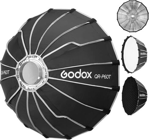 Godox Quick Release Parabolic Softbox,QR-P120T 47.2" Bowens Mount with Grid | 120cm Softbox with Diffusers,Bag,Foldable Studio Photography Lighting Soft Box for Small-space Streaming Video Recording in Kuwait