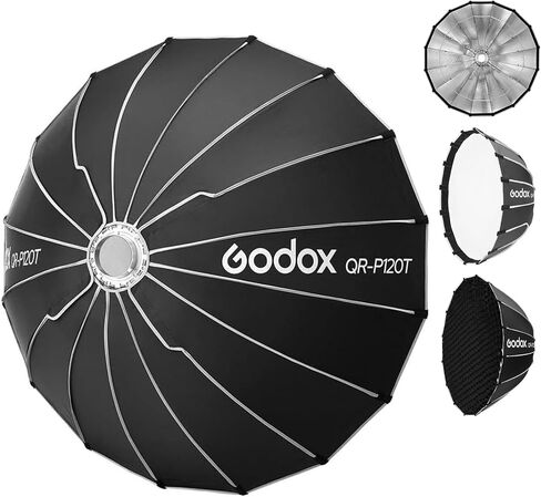 Godox Quick Release Parabolic Softbox,QR-P120T 47.2" Bowens Mount with Grid | 120cm Softbox with Diffusers,Bag,Foldable Studio Photography Lighting Soft Box for Small-space Streaming Video Recording in Kuwait