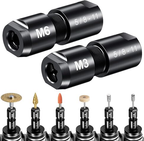 2-Pack Angle Grinder to Die Grinder Adapter, 5/8"-11 Thread To 1/4" & 1/8" Collet Chucks, Heavy Duty Extension Connecting Rod for Rotary Burrs, Wood Carving & Metal Polishing in Kuwait