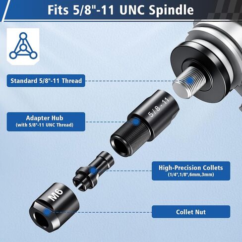 2-Pack Angle Grinder to Die Grinder Adapter, 5/8"-11 Thread To 1/4" & 1/8" Collet Chucks, Heavy Duty Extension Connecting Rod for Rotary Burrs, Wood Carving & Metal Polishing in Kuwait