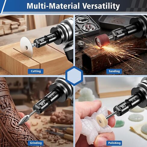 2-Pack Angle Grinder to Die Grinder Adapter, 5/8"-11 Thread To 1/4" & 1/8" Collet Chucks, Heavy Duty Extension Connecting Rod for Rotary Burrs, Wood Carving & Metal Polishing in Kuwait
