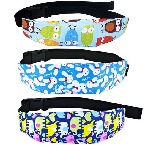 3 Pcs Baby Head Support Band, Adjustable Neck Relief Strap for Stroller Car Seat, Baby Sleeping Head Holder for Travel(Star,Bear,Owl) in Kuwait