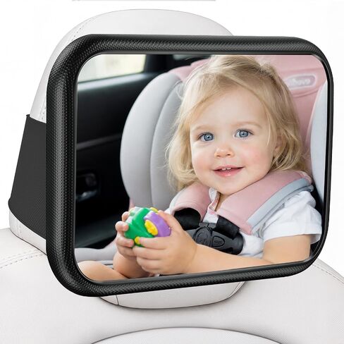 Baby Car Mirror, Car Seat Mirror Rear Facing for Tesla & Fixed Headrests | Shatterproof, Convex Wide-Angle, Wobble-Free, Non-Slip Straps, Scratch-Free, 360° Pivot, Easy Setup, All-Season Durability in Kuwait