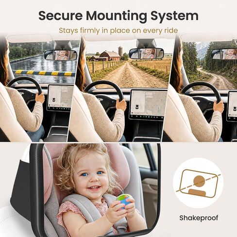 Baby Car Mirror, Car Seat Mirror Rear Facing for Tesla & Fixed Headrests | Shatterproof, Convex Wide-Angle, Wobble-Free, Non-Slip Straps, Scratch-Free, 360° Pivot, Easy Setup, All-Season Durability in Kuwait
