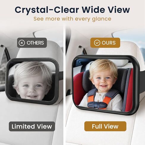 Baby Car Mirror, Car Seat Mirror Rear Facing for Tesla & Fixed Headrests | Shatterproof, Convex Wide-Angle, Wobble-Free, Non-Slip Straps, Scratch-Free, 360° Pivot, Easy Setup, All-Season Durability in Kuwait