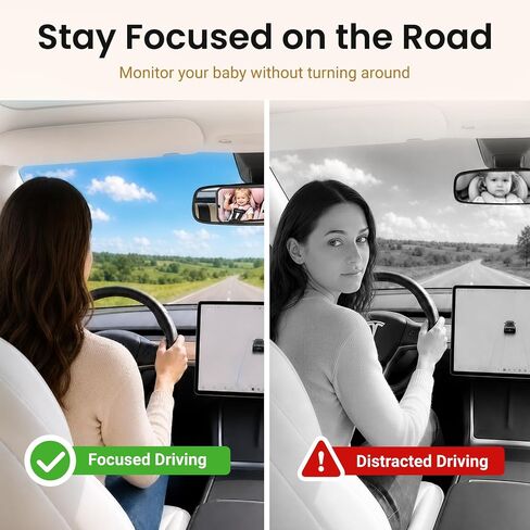 Baby Car Mirror, Car Seat Mirror Rear Facing for Tesla & Fixed Headrests | Shatterproof, Convex Wide-Angle, Wobble-Free, Non-Slip Straps, Scratch-Free, 360° Pivot, Easy Setup, All-Season Durability in Kuwait