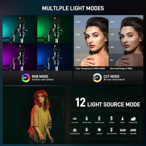 GVM PL60C RGB COB LED Video Light, 60W Portable Photography Studio Light, 2700K-6800K Full Color Output, CRI97+, App Control, 16 FX Effects for Photography, YouTube, Filmmaking & Content Creation in Kuwait
