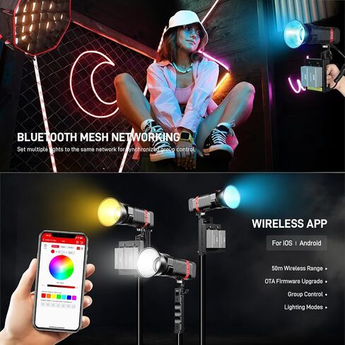 GVM PL60C RGB COB LED Video Light, 60W Portable Photography Studio Light, 2700K-6800K Full Color Output, CRI97+, App Control, 16 FX Effects for Photography, YouTube, Filmmaking & Content Creation in Kuwait