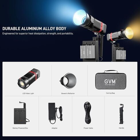 GVM PL60C RGB COB LED Video Light, 60W Portable Photography Studio Light, 2700K-6800K Full Color Output, CRI97+, App Control, 16 FX Effects for Photography, YouTube, Filmmaking & Content Creation in Kuwait