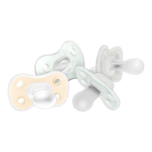 Dr. Brown's Advantage One-Piece Silicone Baby Pacifier, Fully Symmetrical Soother, Ecru/Gray/Green, 0-6M, BPA-Free, 4-Pack in Kuwait