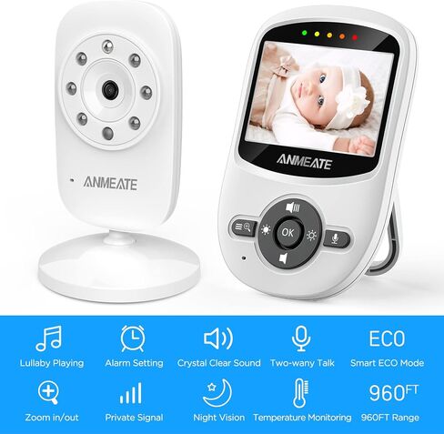 ANMEATE Video Baby Monitor with Digital Camera | Digital 2.4Ghz Wireless Video Monitor with Temperature Monitor, 960ft Range, 2-Way Talk, Night Vision, High Capacity Battery in Kuwait