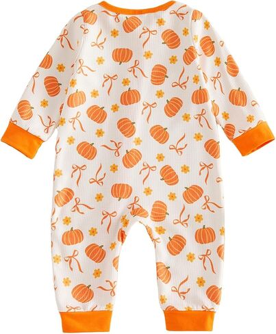 FYBITBO Newborn Boy Girl Halloween Outfit Pumpkin Romper | Waffle Knit Long Sleeve Zip Jumpsuit Fall Winter Clothes in Kuwait
