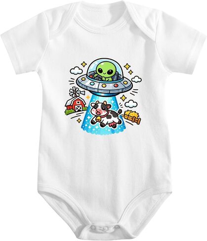 Alien Abducts Cow With Ufo Baby Bodysuits Short Sleeve Cotton Baby Rompers Outfit Clothes 0-12 Month in Saudi Arabia