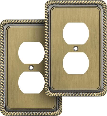 Rope Edge Decorative Wall Plate Switch Plate Outlet Cover (Single Toggle, 2 Pack, Antique Brass) in Kuwait